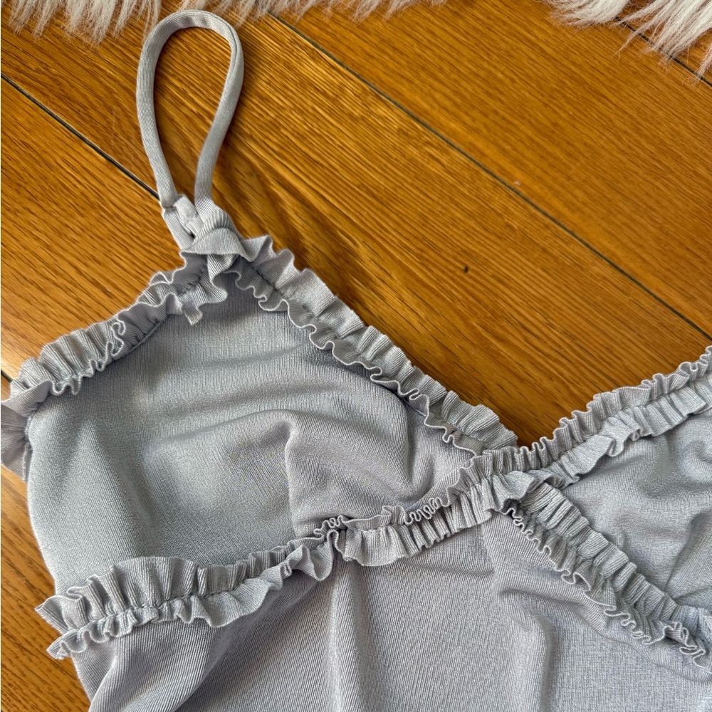 Gray Ruffled Bodysuit - Picture 2 of 5